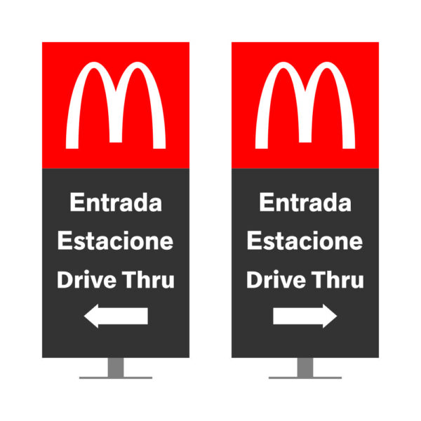 DIRECIONAL MODELO GA VAZADO - FACE 1: ENTRADA ESTACIONE DRIVE THRU SETA ESQUERDA / FACE 2: ENTRADA ESTACIONE DRIVE THRU SETA DIREITA